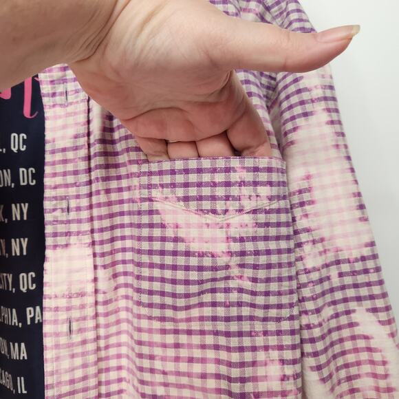 Rad Olive Upcycled Bleach Dipped Purple Checked Button Down Shirt Women XL - Picture 4 of 7